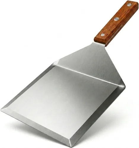 Vista 13 de Homi styles Espátula pequeña de metal con mango de madera Merbau Aleta de acero inoxidable resistente con bordes biselados Espátula pequeña