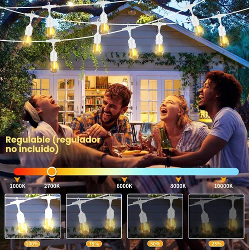 Vista 6 de SUFEIMAS - Cadena de luces para exteriores de 100 pies, IP65 a prueba de agua, bombillas LED de plástico 30+2, 2700K, luces blancas para patio Blanco