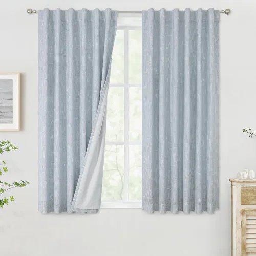 Vista 24 de Vision Home Cortinas Completamente Opacas de Lino Azul Niebla de 84 Pulgadas de Largo para Dormitorio y Sala de Estar, Paneles de Ventana Niebla Azul