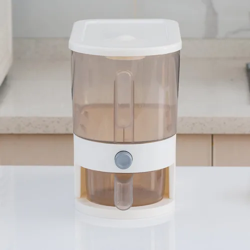 Vista 5 de Gagee Dispensador de arroz de 11 libras, gran contenedor de almacenamiento de granos con tapa, cilindro de medición a prueba de humedad, dispensador