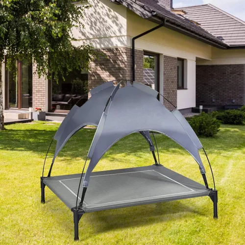 Vista 2 de Giantex Cama elevada para perros con toldo extraíble, cuna elevada portátil para mascotas, cama refrescante para perros para camping, playa, césped