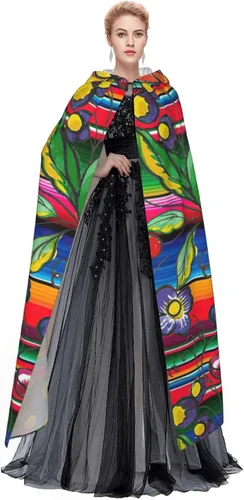 Vista 3 de Colorida capa con capucha de serape mexicano capa unisex con capucha capa de bruja de vampiro disfraz de cosplay
