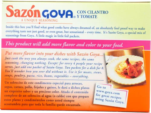 Vista 4 de Goya Foods Sazon Cilantro y tomate condimento (Tomate y cilantro), 1.41 onzas por Goya