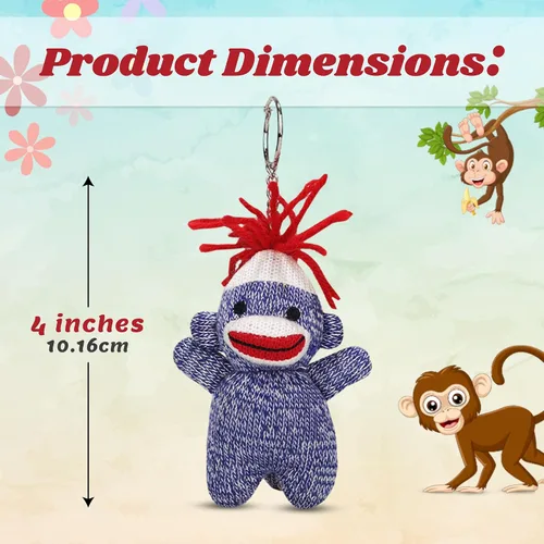 Vista 2 de Sock Monkey Llavero de 4 pulgadas – Color del peluche Sockiez – Lindo llavero accesorios Azul