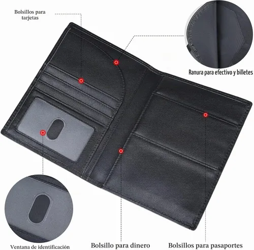 Vista 7 de Polare - Cartera plegable de piel con bloqueo RFID para pasaporte Negro
