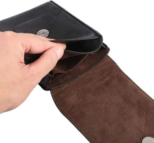 Vista 4 de Riñonera de cuero para teléfono celular para hombre, clip para cinturón de teléfono celular, bolsa vertical pequeña para teléfono inteligente