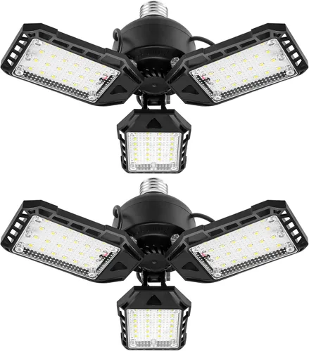 Vista 10 de Aoretic Luces LED de garaje 180W 18000LM 6500K, paquete de 2 6+1 paneles deformables, base E26/E27, uso de almacén y tienda, luz de granero