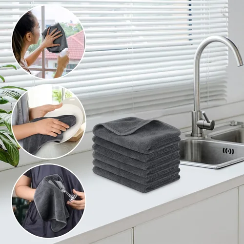 Vista 2 de Paños de limpieza de microfibra, para cualquier propósito SINLAND (12 x 12 pulgadas), Gris pizarra, Paquete de 6