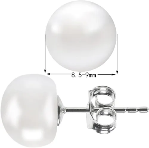 Vista 5 de ALYC Pearl Earrings Freshwater Pearl White Button Stud Earrings with 925 Sterling Silver for Women