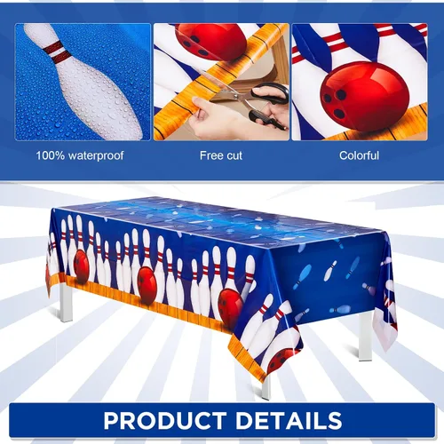 Vista 3 de Preboun 2 manteles de fiesta de bolos de 51 x 87 pulgadas, decoración de fiesta de bolos, rectangular, impermeable, suministros de plástico