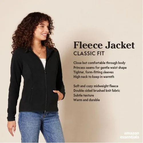 Vista 2 de Tienda Essentials - Chaqueta de vellón polar suave con cremallera completa para mujer, ajuste clásico (disponible en talla extragrande)