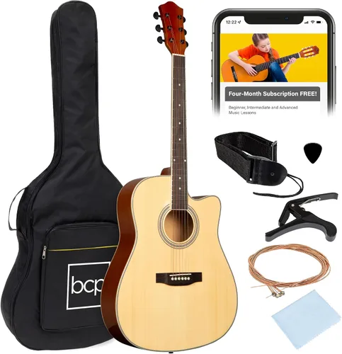 Vista 14 de Best Choice Products Guitarra Acústica para Principiantes de 41 Pulgadas, Tamaño Completo, Toda de Madera con Cutaway, Juego de Inicio con Funda