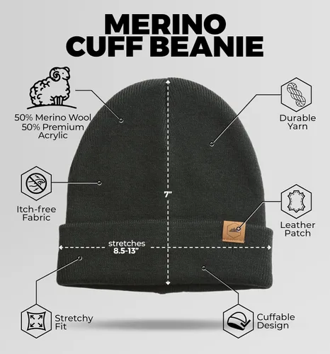 Vista 3 de Gorro de invierno para hombres y mujeres, gorro acanalado de lana merino, gorros de lana cálidos, suaves y con estilo, para climas fríos