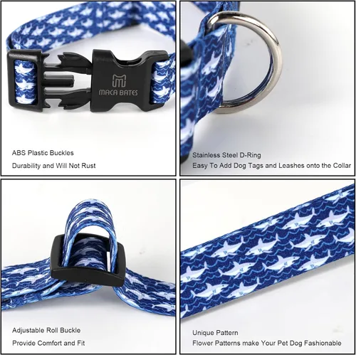 Vista 4 de Maca Bates - Collar básico de nailon con diseño de tiburón para perros de playa, color azul, para niños y hombres, para Perros, Chihuahua, Pitbull