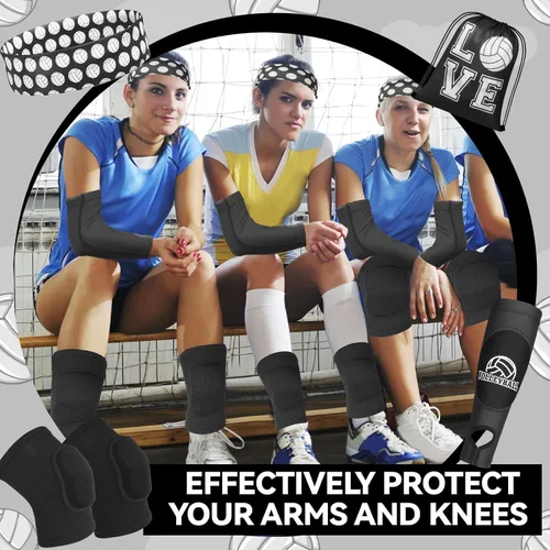 Vista 6 de 6 rodilleras de voleibol y manga de brazo, accesorios de voleibol, equipo de protección, antebrazo, codo, muñequera con almohadilla de protección