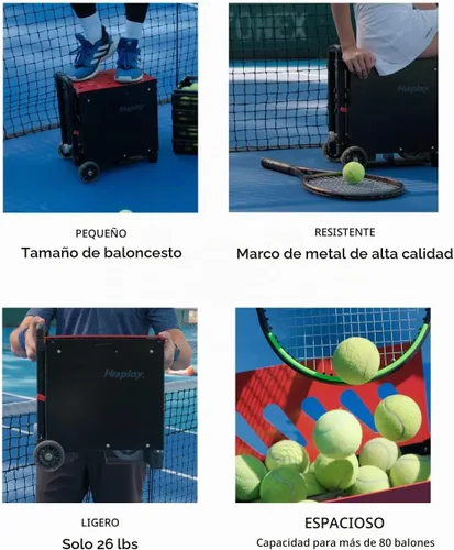 Vista 3 de Máquina portátil de pelotas de tenis (26 libras) - Motor dual para TopSpin y Backspin, más de 80 bolas, máximo 68 MPH, más de 4 horas de juego
