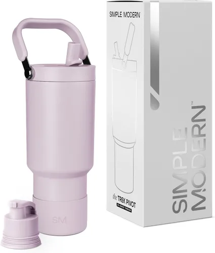 Vista 30 de Simple Modern Trek Pivot Vaso con pajita abatible de 30 oz con asa Botella de agua y protector Tapas intercambiables de pajita y para beber