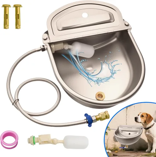 Vista 9 de Dispensador automático de agua para perros con orificio de drenaje y válvula de drenaje, cuenco de agua automático para perros de acero inoxidable