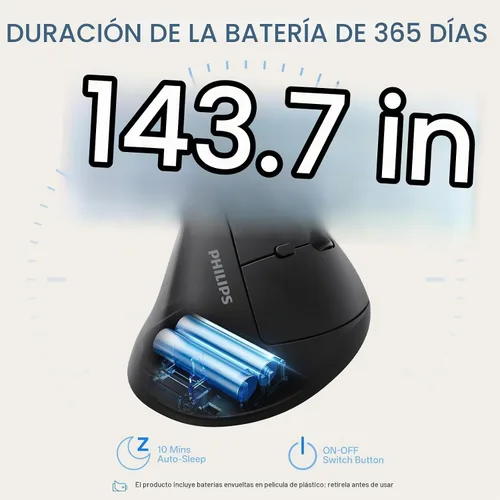 Vista 7 de PHILIPS SPK7628 Ratón ergonómico - Ratón inalámbrico con 3 DPI ajustables 2.4 GHz Vertical Mouse for Laptop and Desktop,6 Silent Buttons Quiet