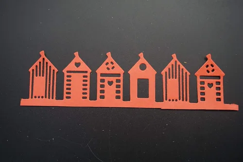 Vista 4 de Metal A Row of Houses - Troqueles de corte de pueblo, troquelados de hierba molida para plantillas en relieve para tarjetas de álbumes de recortes