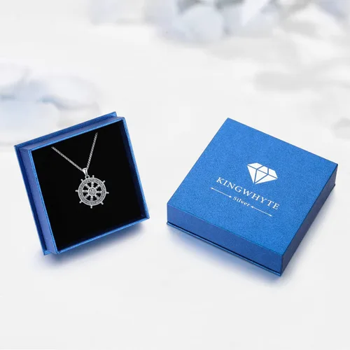 Vista 7 de KINGWHYTE Compass Necklace 925 Sterling Silver Mens Jewelry Pendant Necklace Black Necklace for Men Boys with Leather Cord Length 50cm