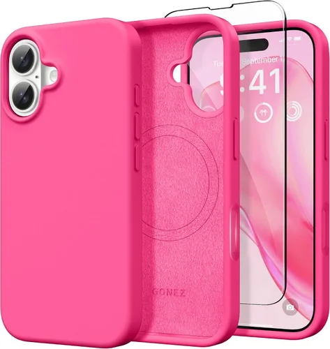 Vista 259 de GONEZ Funda magnética para iPhone 14, compatible con Magsafe, con protector de pantalla + protector de cámara, forro de microfibra antiarañazos