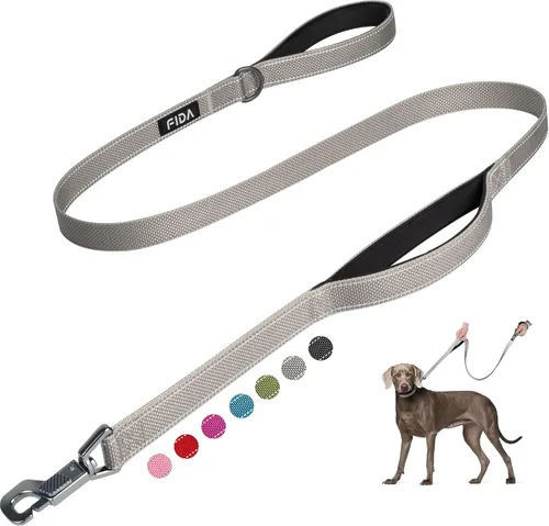 Vista 29 de Fida Correa resistente de 4 pies para perro con 2 cómodas asas acolchadas, asa de tráfico y gancho avanzado de fácil presión, correa reflectante