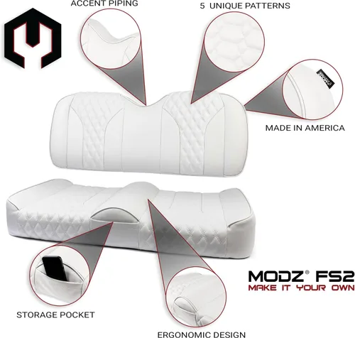 Vista 2 de MODZ® FS2 Custom Golf Cart Asiento Delantero para Yamaha Drive2 - [2017-Up] - [Añadir $40] - Base Blanca - Patrón Cobra