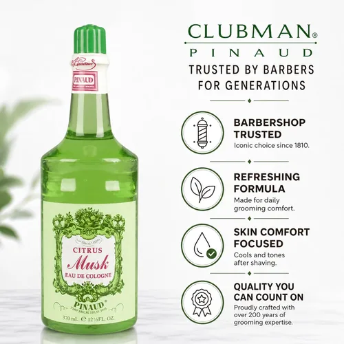Vista 6 de Clubman Pinaud - Colonia de almizcle cítrico, enfría y tonifica la piel después del afeitado, 12.5 onzas