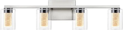 Vista 8 de SADENICEL Accesorios de iluminación de baño de 4 luces, níquel cepillado, LED regulable blanco/neutro/cálido, luces de tocador de baño de cristal