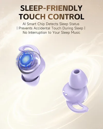 Vista 6 de Cápsula de dormir para dormir de lado, ultra mini auriculares para dormir púrpura clásico