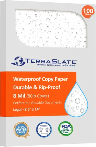 Vista 7 de TerraSlate Papel impermeable – 8 milésimas de pulgada de grosor 8.5 x 14 pulgadas, compatible con papel para impresora láser, papel blanco a prueba