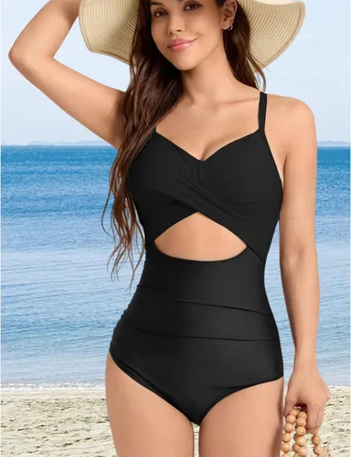 Vista 4 de TcIFE Traje de baño de una pieza para mujer, con control de barriga, cintura alta, con lazo en la espalda