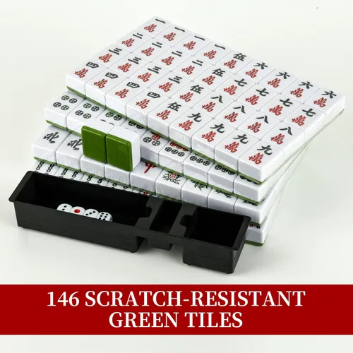 Vista 4 de 34MM chino verde medio Mahjong establece 144+2 azulejos de melamina 1.3 "azulejo con caja de transporte portátil completo juego de mahjong