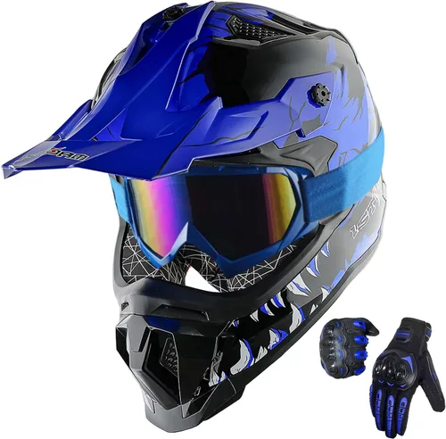 Vista 18 de 1Storm - Casco de motocross para adulto ATV Dirt Bike BMX MX, estilo pista de montaña JH601; paquete de casco de fibra de carbono negro, gafas