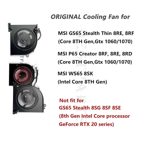 Vista 2 de BestParts Nuevo reemplazo original del ventilador de refrigeración de CPU+GPU para MSI GS65 Stealth Thin, P/N: MS-16Q2 MS-16Q3, 16Q2-CPU 16Q2-G-CCW