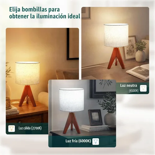 Vista 2 de Siljoy Lámpara de mesa trípode de 14.2 pulgadas, lámpara de mesita de noche M(Interruptor basculante)
