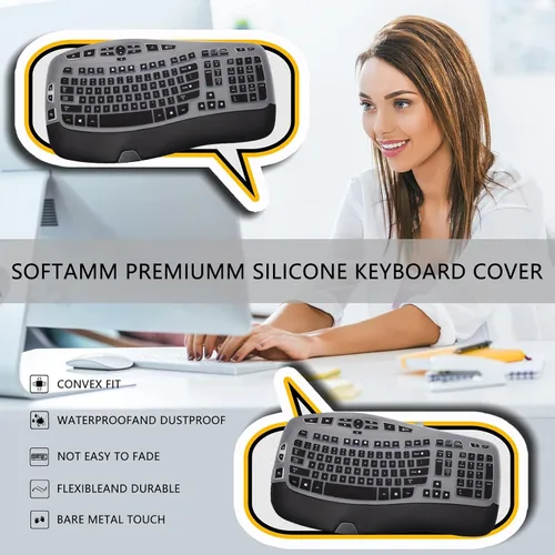 Vista 2 de Logitech K350 MK550 MK570 Wireless Wave Keyboard, protector de teclado de silicona ultrafino para Logitech K350 MK550 MK570 Accesorios de protección