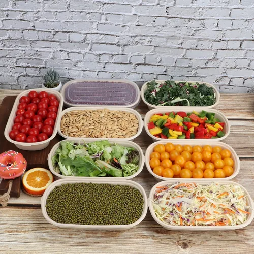 Vista 7 de Cuencos desechables de 29 onzas con tapas, contenedores de fibra vegetal, paquete de 50