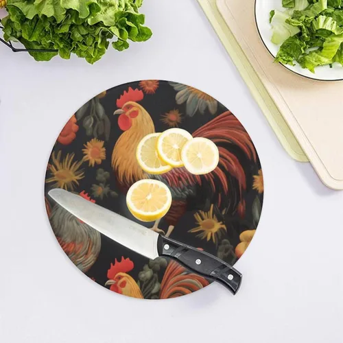 Vista 4 de Tabla de cortar de vidrio templado con diseño de girasol con diseño de pollo, resistente a los arañazos, resistente al calor, antideslizante