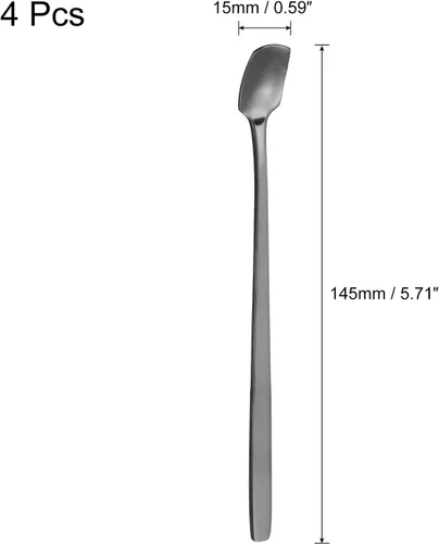 Vista 2 de uxcell Cuchara agitadora de acero inoxidable, 4 cucharas de mango largo de 6 pulgadas para mezclar, cucharas cuadradas para agitar, cucharas de Negro