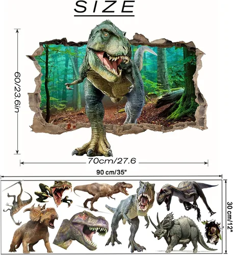 Vista 2 de Pegatinas de pared de dinosaurios grandes 3D Transparente