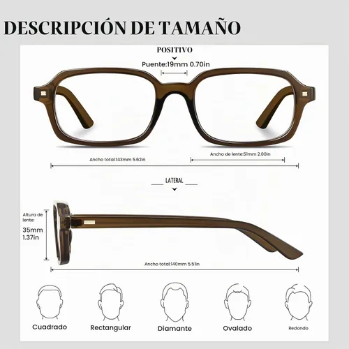 Vista 4 de Rectangle Blue Light Blocking Glasses for Women Retro Slim Square Glasses Computer TV Eyeglasses Anti Eyestrain Marrón