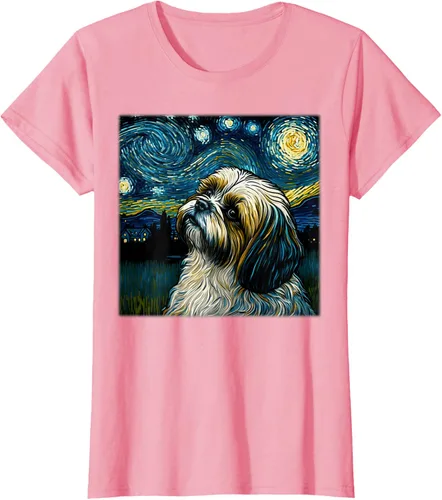 Vista 10 de Camiseta Surrealism Starry Night Shih Tzu Dog