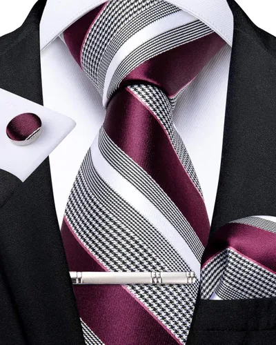 Vista 2 de DiBanGu Juego de gemelos cuadrados con lazo de seda para hombre diseño de rayas diseño formal para negocios graduación boda 59
