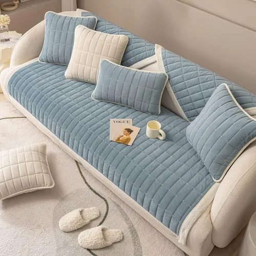 Vista 5 de vctops Funda de sofá acolchada de terciopelo con diseño de cuadros supersuave y antideslizante para sofá seccional, funda de sofá de estilo granja