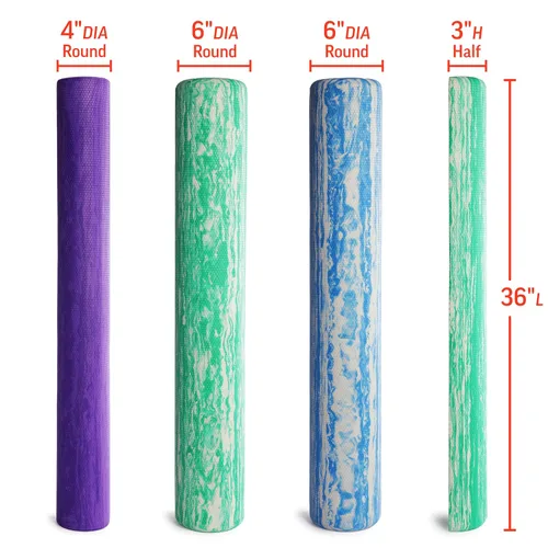Vista 6 de OPTP Pro Foam Roller - Medio Verde 36" x 3" Standard density foam roller for physical therapy, Pilates, yoga foam roll exercises, and muscle