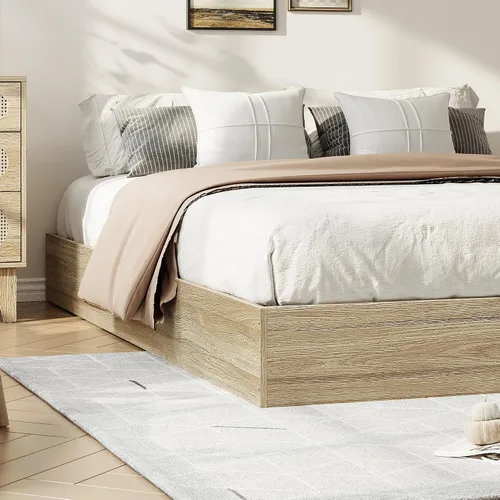Vista 4 de GarveeHome - Marco de cama con plataforma de madera, marco de cama individual sin cabecero Marco de cama de suelo, diseño de perfil bajo, soporte