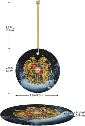 Vista 4 de Escudo de armas armenio encantadores adornos colgantes de cerámica para árbol de Navidad, 2.9 pulgadas, decoración para el hogar en interiores