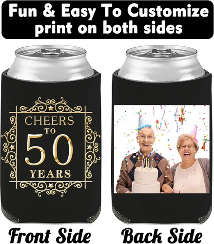 Vista 4 de Fundas enfriadoras de latas de cumpleaños, soporte personalizado para botellas de cerveza a granel con nombre de foto, suministros para fiestas